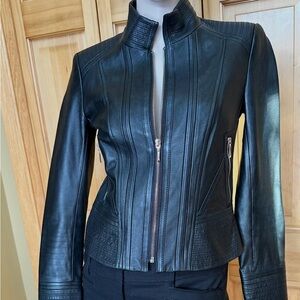 White House Black Market Leather Moto Jacket Silver Hardware XXS #21